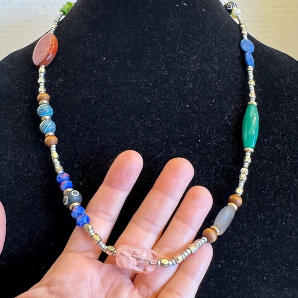 Necklace Art Glass Orange Dragon Vein Agate Beaded Colorful Adjustable Strand - Picture 3 of 16